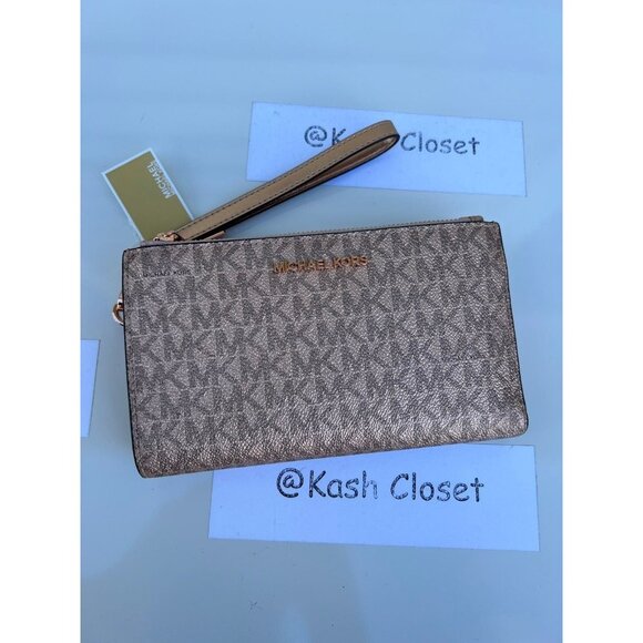 Michael Kors wristlet double zip wallet purse MK signature Rose Gold - Picture 8 of 8